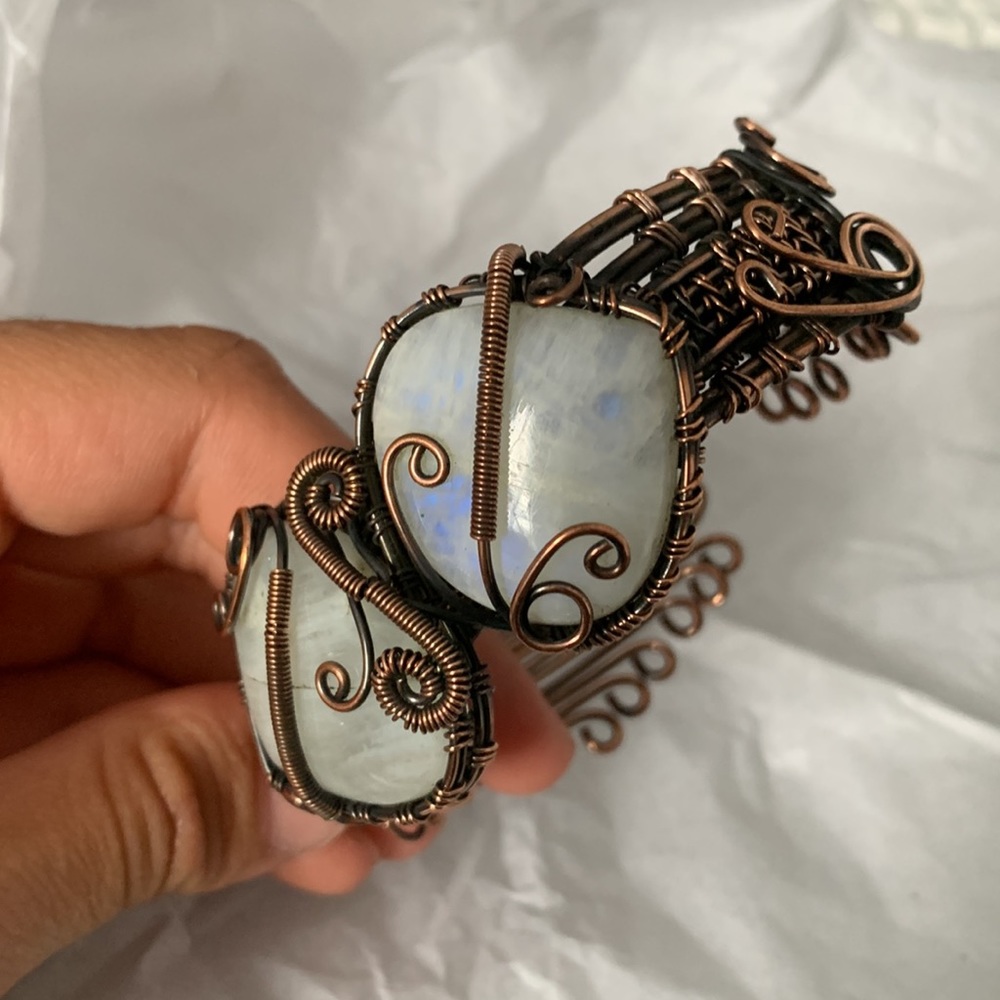 Wire Wrap Moonstone Cuff Adjustable - image 2